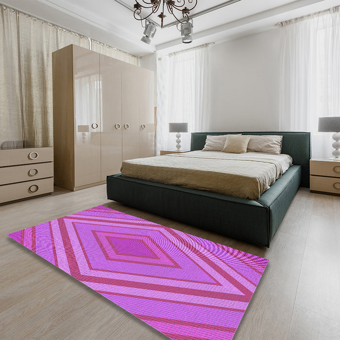Patterned Neon Pink Rug in a Bedroom, pat1465pur