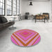 Round Machine Washable Transitional Pink Rug in a Office, wshpat1465