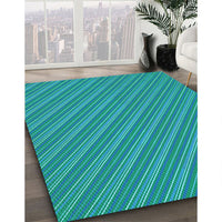 Patterned Dark Turquoise Green Rug, pat1467lblu