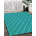 Patterned Dark Turquoise Green Rug in Family Room, pat1467lblu