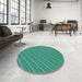 Round Machine Washable Transitional Dark Cyan Green Rug in a Office, wshpat1467