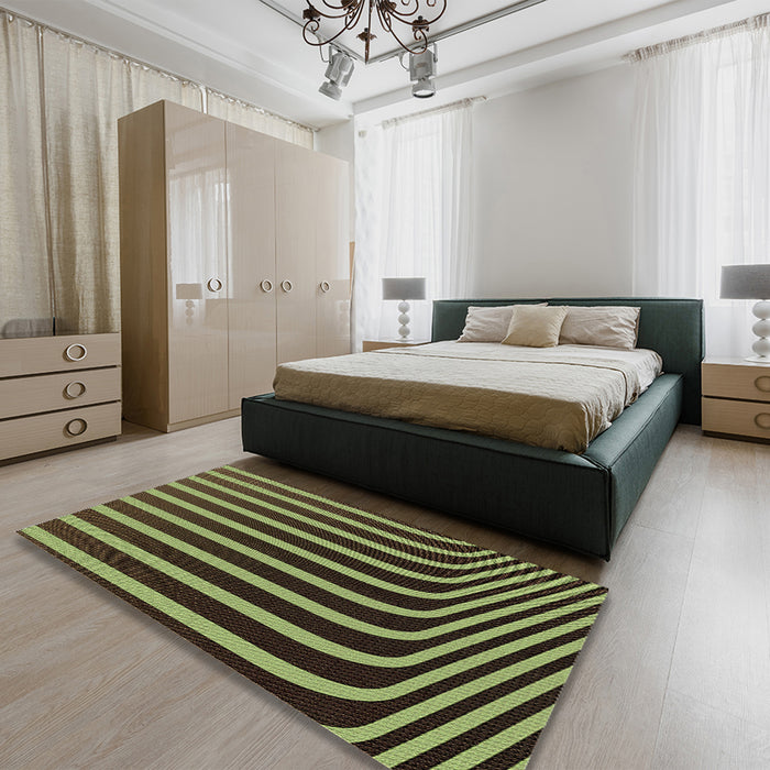 Round Machine Washable Transitional Pistachio Green Rug in a Office, wshpat1469brn