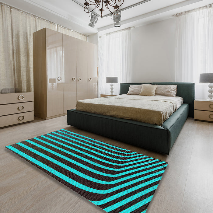 Patterned Bright Turquoise Blue Novelty Rug in a Bedroom, pat1469