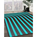 Patterned Bright Turquoise Blue Novelty Rug in Family Room, pat1469