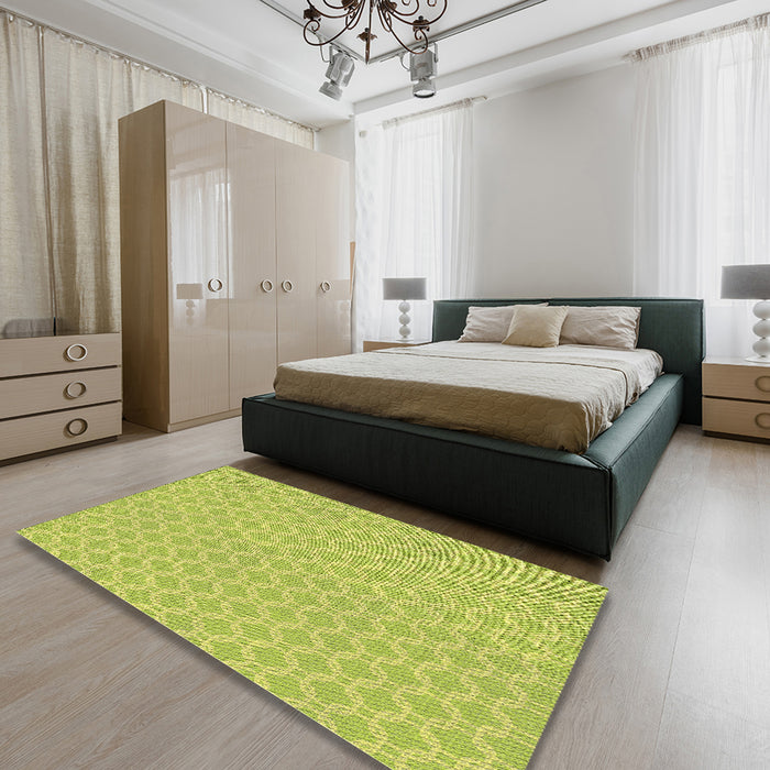 Patterned Yellow Green Novelty Rug in a Bedroom, pat146