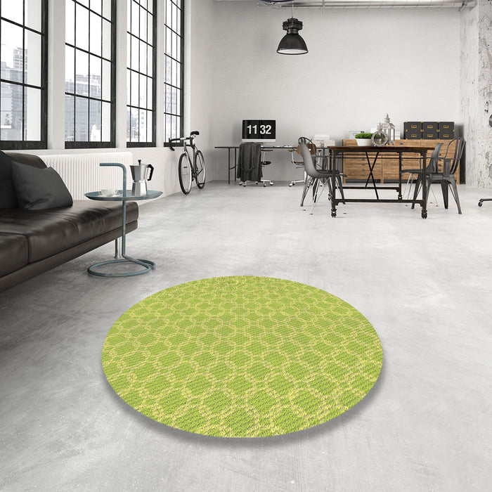 Round Patterned Yellow Green Novelty Rug in a Office, pat146