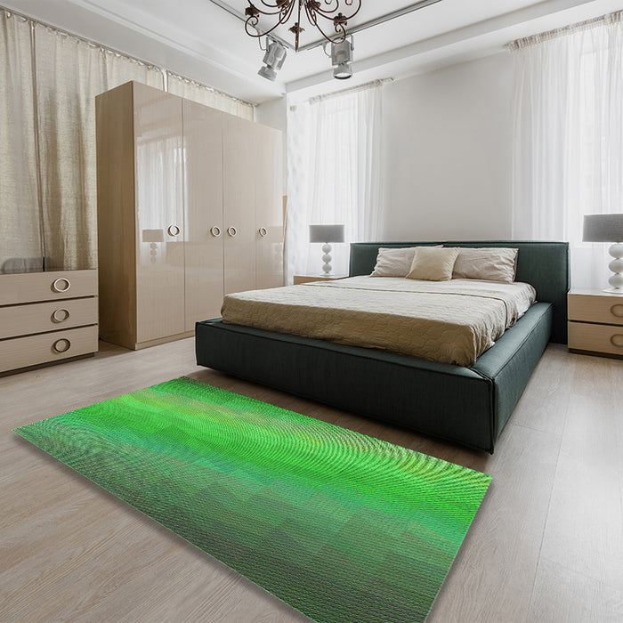 Patterned Forest Green Rug in a Bedroom, pat147grn