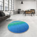 Round Patterned Blue Rug in a Office, pat147lblu