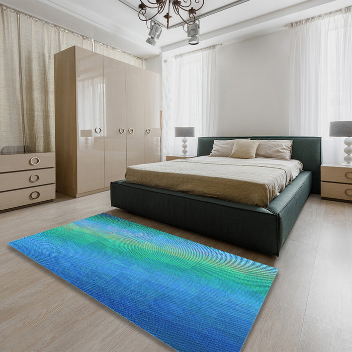 Patterned Blue Rug in a Bedroom, pat147lblu