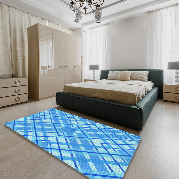 Patterned Neon Blue Rug in a Bedroom, pat1470lblu