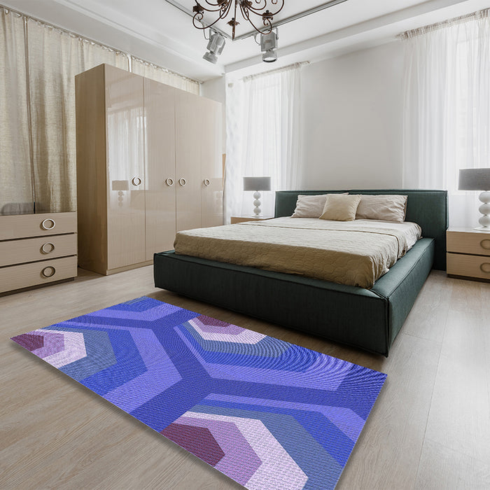 Patterned Light Slate Blue Rug in a Bedroom, pat1471blu