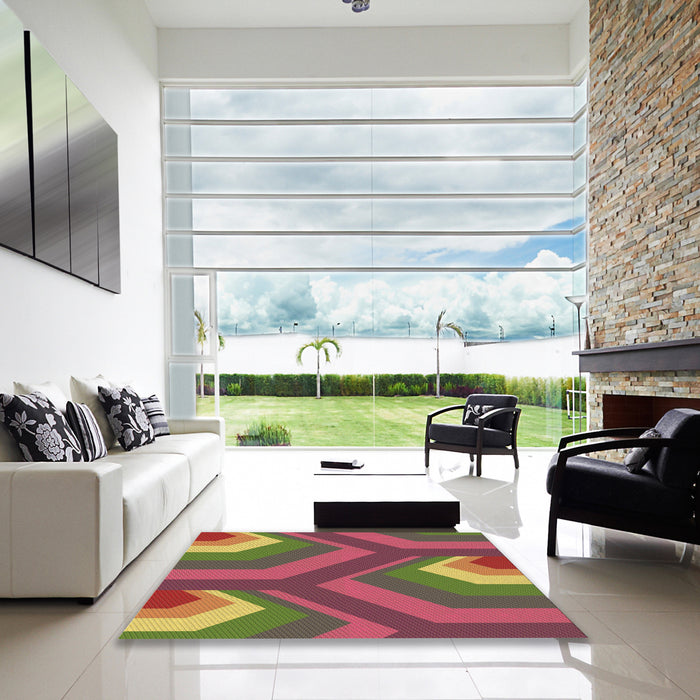 Square Patterned Dark Golden Brown Rug in a Living Room, pat1471brn
