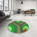 Round Patterned Antique Bronze Green Rug in a Office, pat1471grn