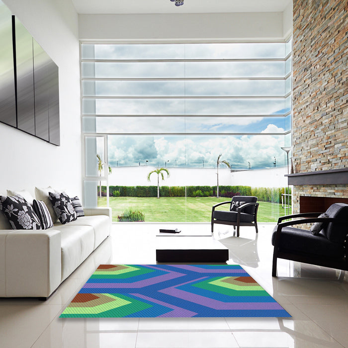 Square Patterned Royal Blue Rug in a Living Room, pat1471lblu