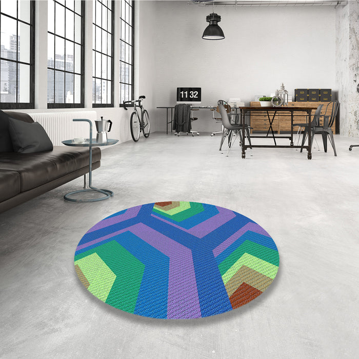 Round Patterned Royal Blue Rug in a Office, pat1471lblu
