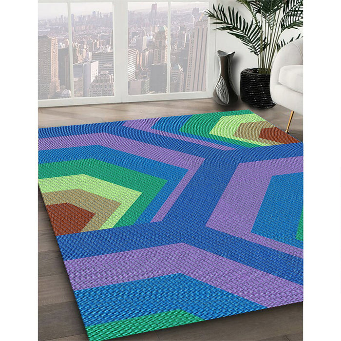 Patterned Royal Blue Rug in Family Room, pat1471lblu