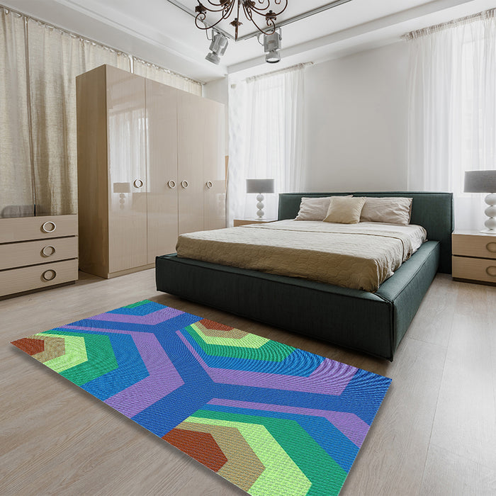 Patterned Royal Blue Rug in a Bedroom, pat1471lblu
