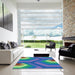 Machine Washable Transitional Royal Blue Rug in a Kitchen, wshpat1471lblu