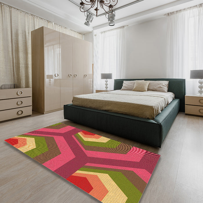 Patterned Crimson Red Rug in a Bedroom, pat1471org