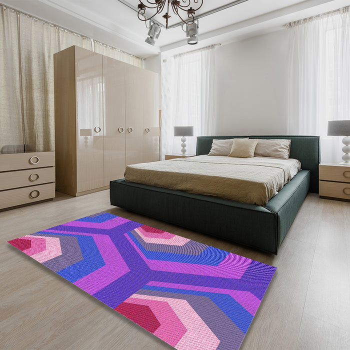 Patterned Neon Purple Rug in a Bedroom, pat1471pur