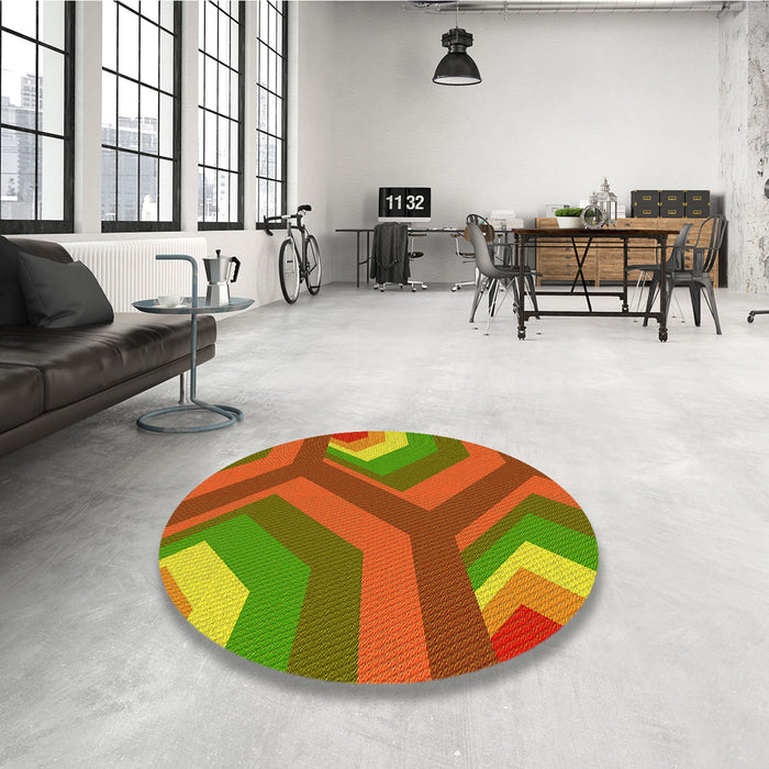 Round Patterned Pistachio Green Rug in a Office, pat1471yw