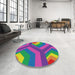 Round Machine Washable Transitional Green Rug in a Office, wshpat1471