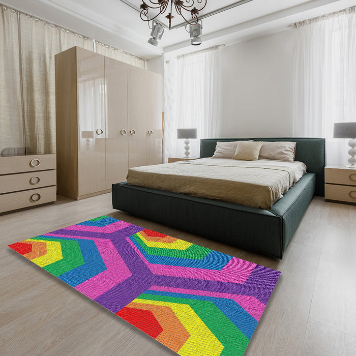 Patterned Green Novelty Rug in a Bedroom, pat1471