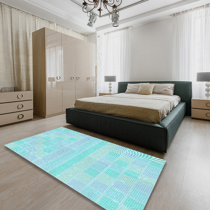Patterned Diamond Blue Rug in a Bedroom, pat1472lblu