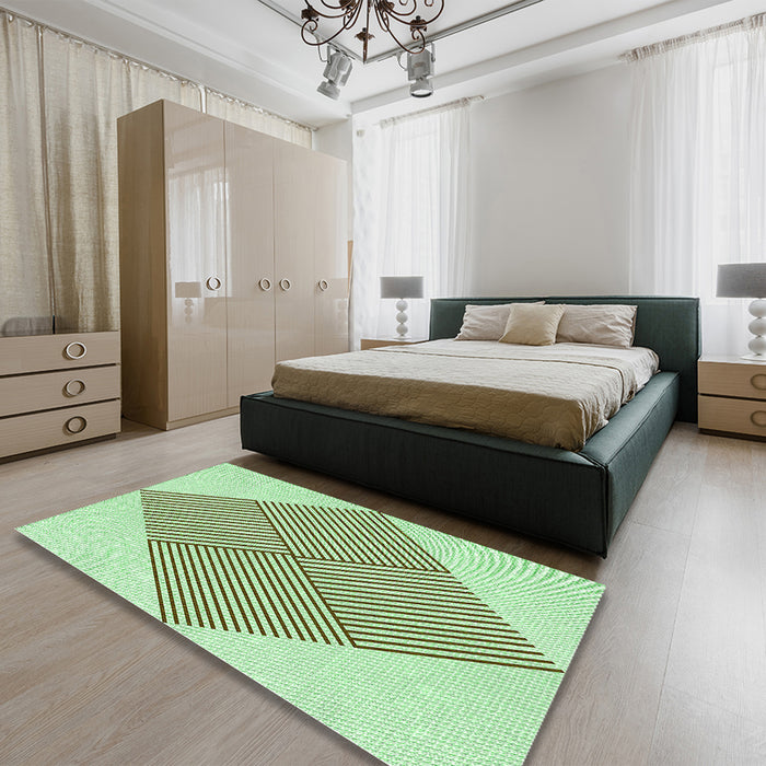 Patterned Green Rug in a Bedroom, pat1473grn