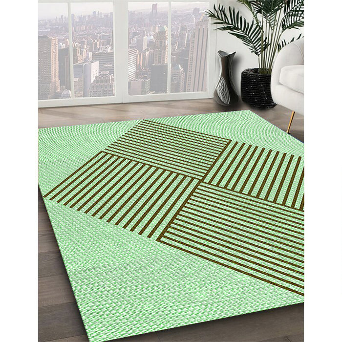 Patterned Green Rug in Family Room, pat1473grn
