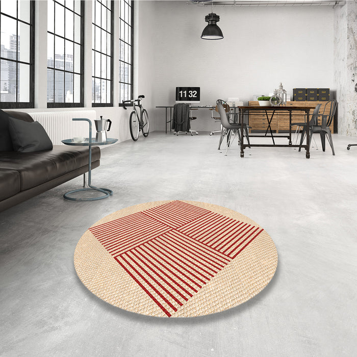 Round Patterned Bright Orange Rug in a Office, pat1473org