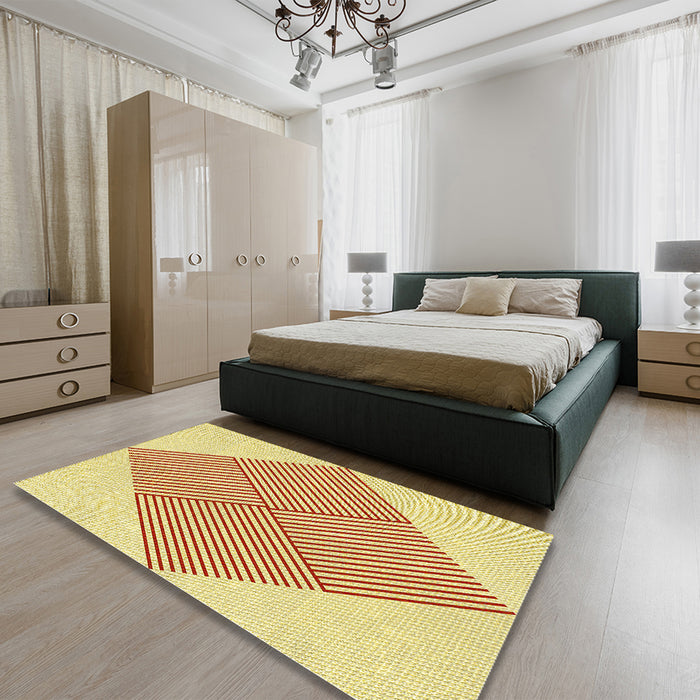 Patterned Sun Yellow Rug in a Bedroom, pat1473yw