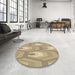 Round Patterned Dark Almond Brown Rug in a Office, pat1474brn