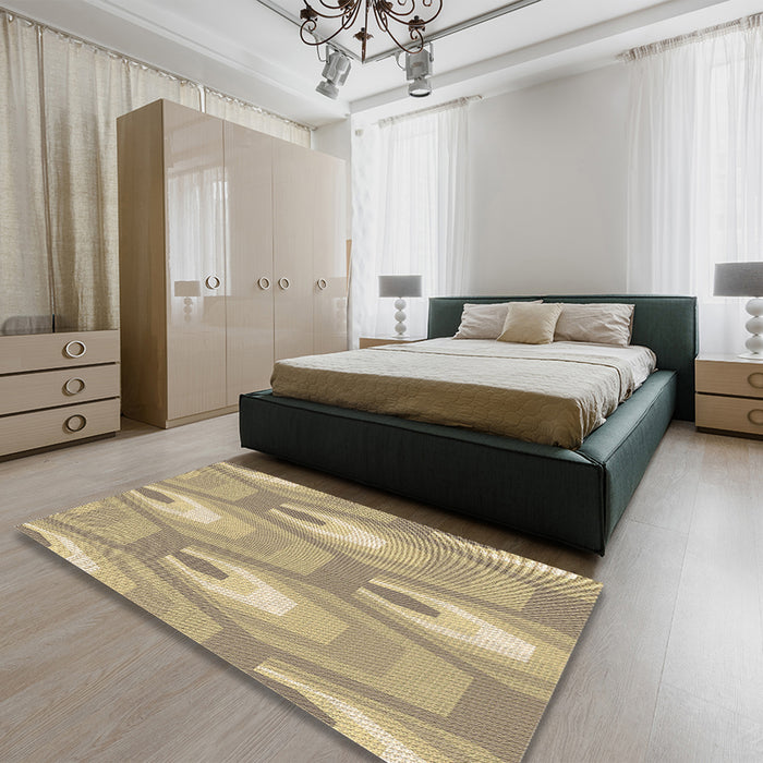 Patterned Dark Almond Brown Rug in a Bedroom, pat1474brn