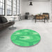 Round Patterned Lime Mint Green Rug in a Office, pat1474grn