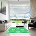 Square Patterned Lime Mint Green Rug in a Living Room, pat1474grn