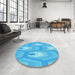 Round Patterned Bright Turquoise Blue Rug in a Office, pat1474lblu