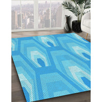 Patterned Bright Turquoise Blue Rug, pat1474lblu