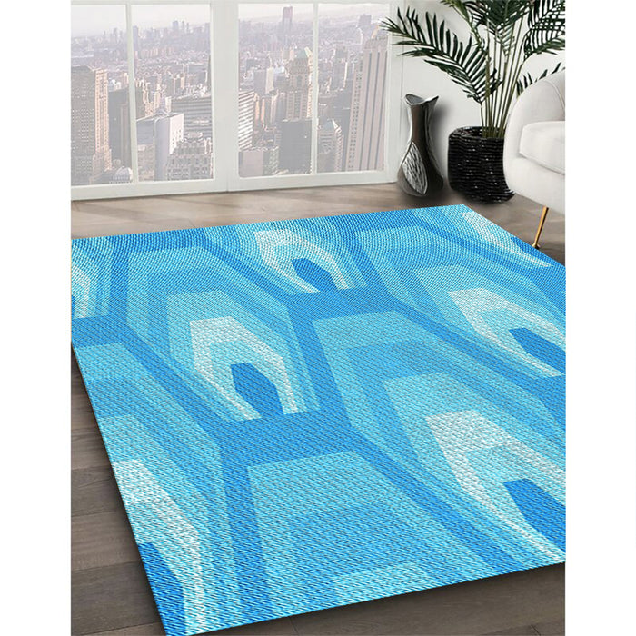 Machine Washable Transitional Bright Turquoise Blue Rug in a Family Room, wshpat1474lblu