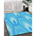 Machine Washable Transitional Bright Turquoise Blue Rug in a Family Room, wshpat1474lblu