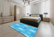 Patterned Bright Turquoise Blue Rug in a Bedroom, pat1474lblu