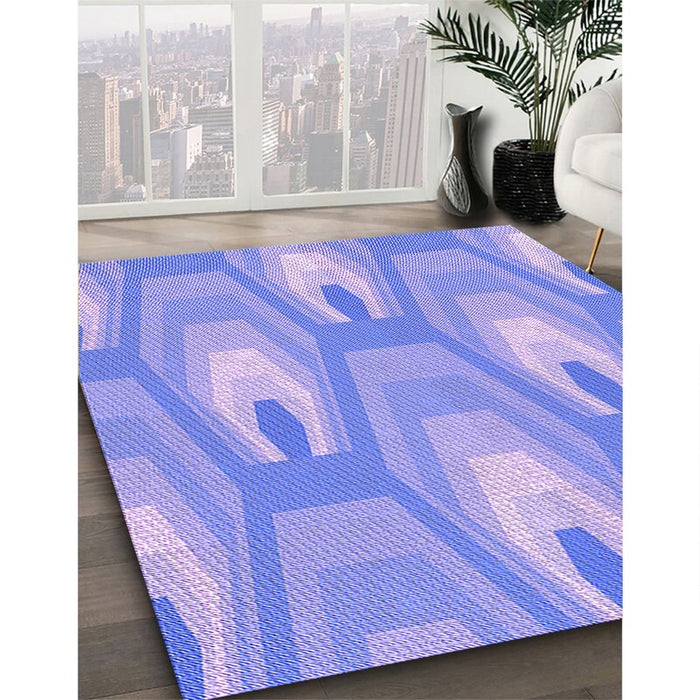 Patterned Light Slate Blue Rug in Family Room, pat1474pur