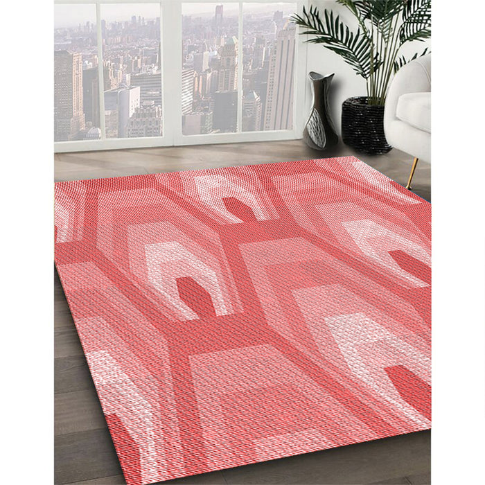 Machine Washable Transitional Light Coral Pink Rug in a Family Room, wshpat1474rd