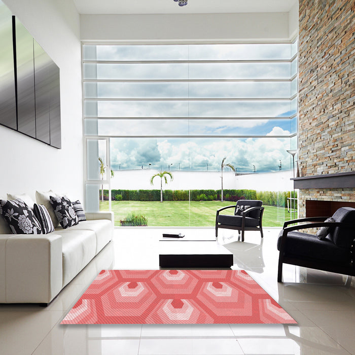 Square Patterned Light Coral Pink Rug in a Living Room, pat1474rd