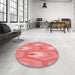 Round Patterned Light Coral Pink Rug in a Office, pat1474rd