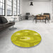 Round Patterned Yellow Rug in a Office, pat1474yw