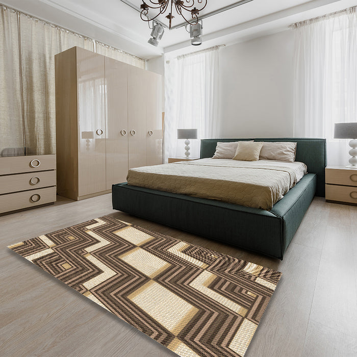 Patterned Brown Sugar Brown Rug in a Bedroom, pat1476brn