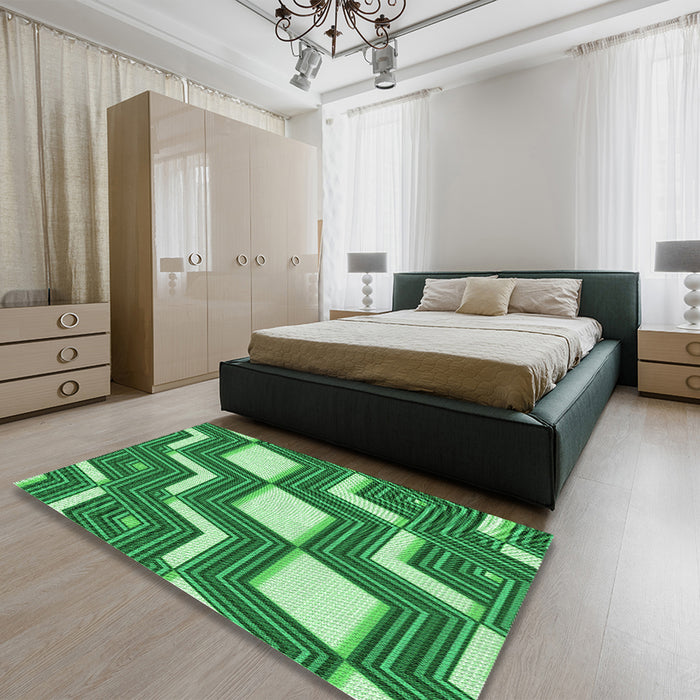 Patterned Green Rug in a Bedroom, pat1476grn