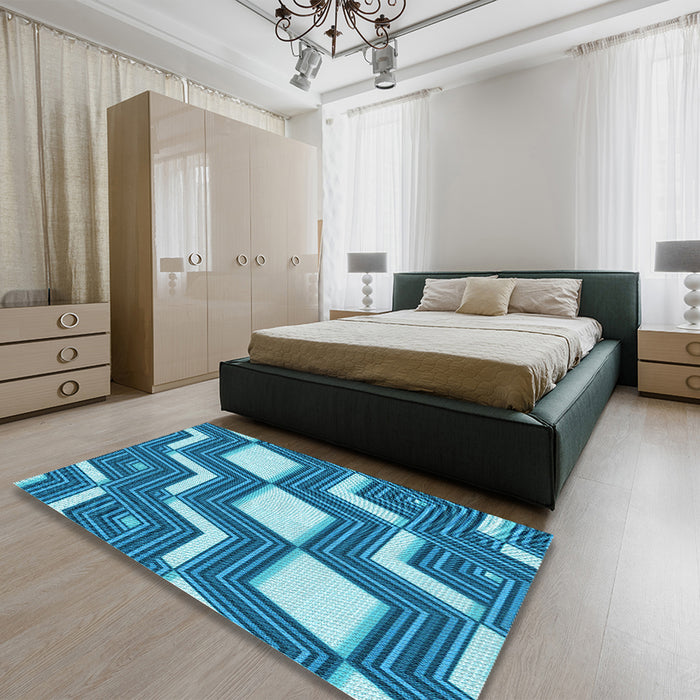 Patterned Blue Rug in a Bedroom, pat1476lblu