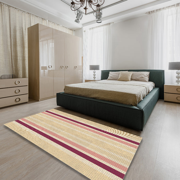 Patterned Khaki Gold Rug in a Bedroom, pat1477brn